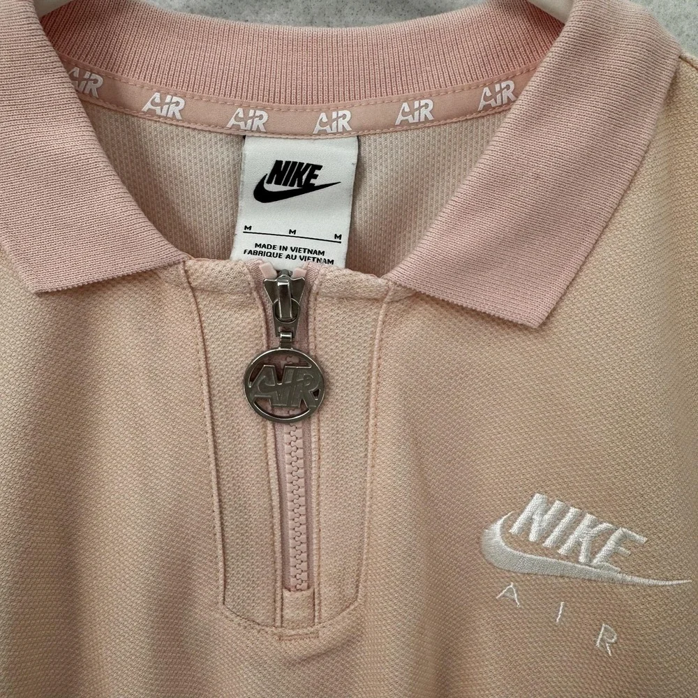 Nike Air Polo Shirt Womens Medium Pink Quarter Zip Cropped Elastic Hem Swoosh